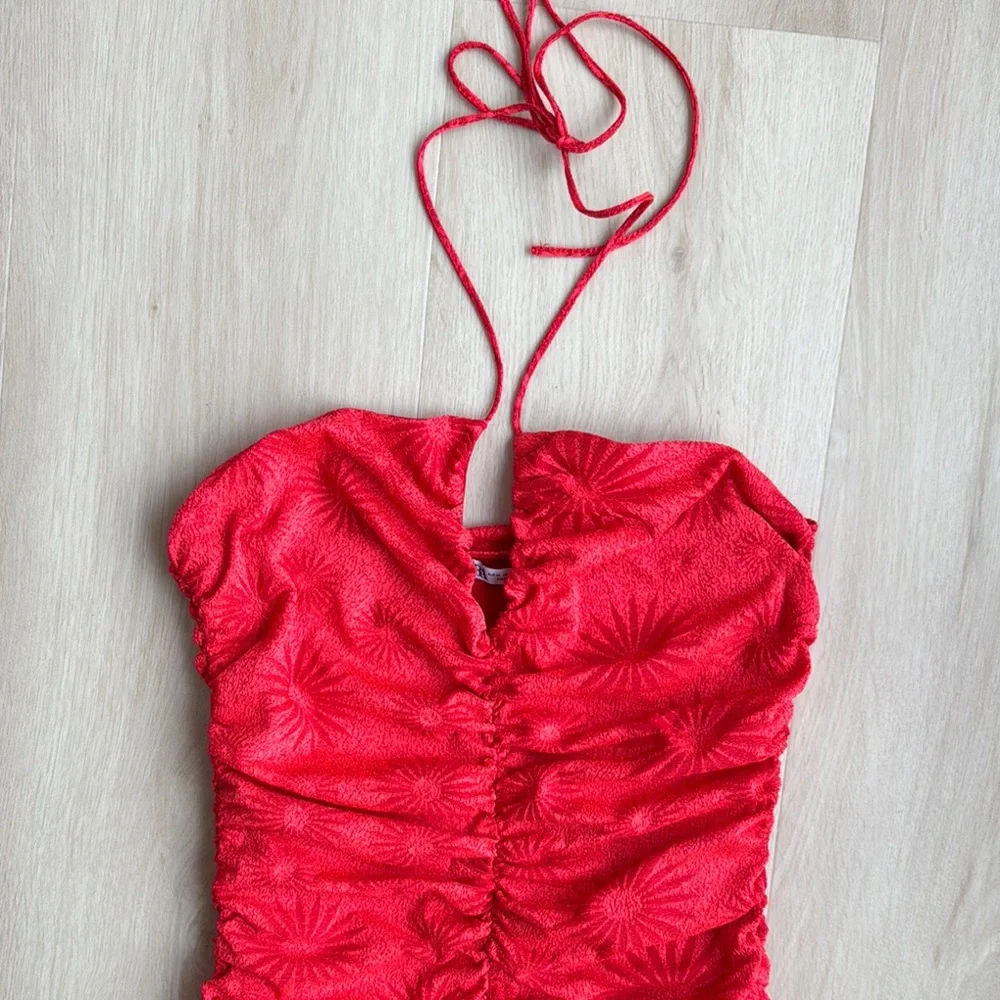Zara Red Ruched Mini Dress - Picture 2 of 5